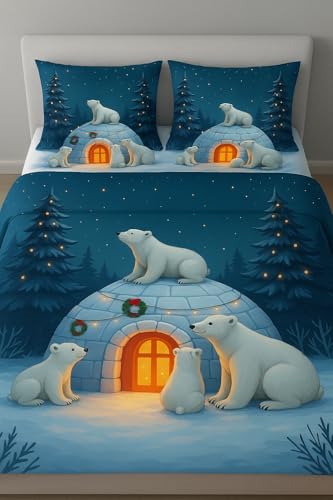 Image of Premium 7D Printed King Size Bedsheet Set with Pillow Covers Soft Cotton Blend Double Bedsheet for Home (Pillow Covers :18x28 inches Bedsheet :90x100 Blue Bear)