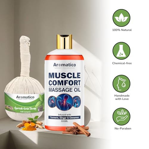 Image of AROMATICO Potli Massage Muscle Comfort Kit. Combo Pack of Muscle Comfort Massage oil (300ml) & Herbal Massage Potli (200gm).