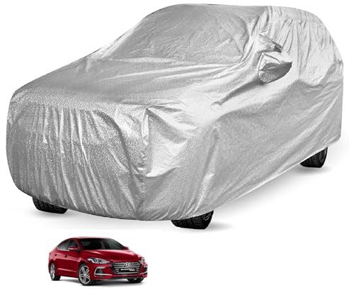 Image of Auto Hub Waterproof Car Cover Compatible with Hyundai Elantra (Model : 2019-Till Date) with Mirror Pocket, Soft Cotton Lining, Waterproof Elantra Car Cover- Metallic Silver