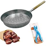 NOBILE LOVELYCARE Padella per castagne 26cm in banda stagnata pesante con manico in legno MADE IN ITALY e tagliacastagne in plastica kit castra castagne caldarroste padella della nonna
