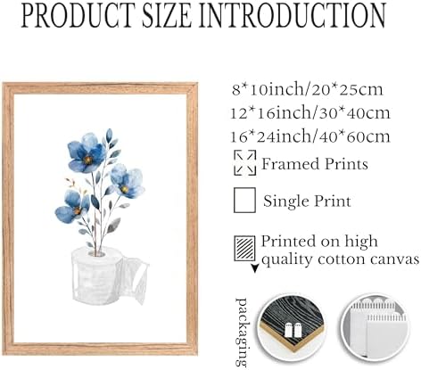 Framed bathroom Canvas Wall Art with blue flowers embellishing toilet paper Painting Picture Wall Decor elegant floral bathroom Poster Print Artwork forliving room bedroom restroom Home Decoration