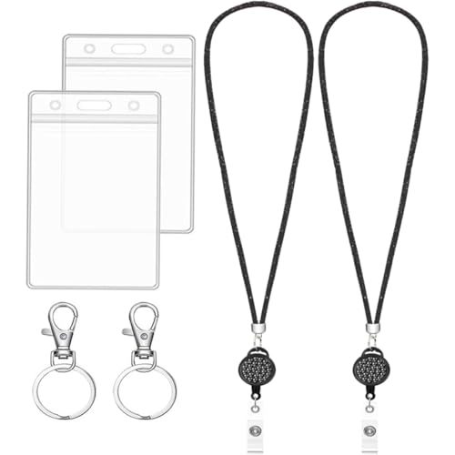 Porta tarjetas retráctil UKCOCO negro con cordón colgante y soporte desmontable