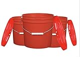 House Naturals 2 Gallon Red Plastic Food Grade buckets containers with Lids - Pack of 3