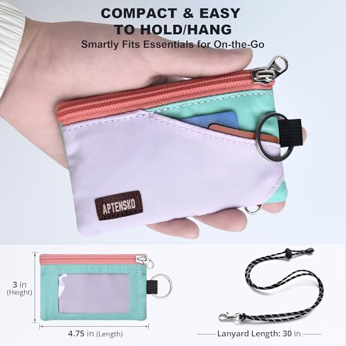 Image of RFID Blocking Travel Wallet with Adjustable Lanyard, Small Nylon Zipper Pouch and Badge Holder for ID, Credit Cards, Cash, Keys, Commuters (SoftLilac+MintAqua)