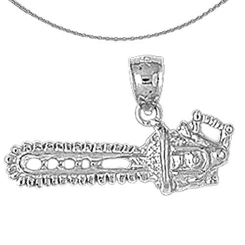 Jewels Obsession Gold Chain Saw Necklace | 14K White Gold Chain Saw Pendant with 18