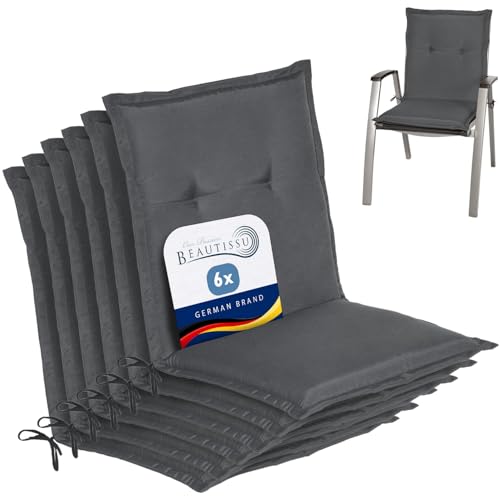 Beautissu Coussins de Jardin de Chaise Loft NL Gris Graphite Set de 6-100x50x6cm – Coussin Exterieur Jardin épais & Confortable – Coussin Dossier Bas