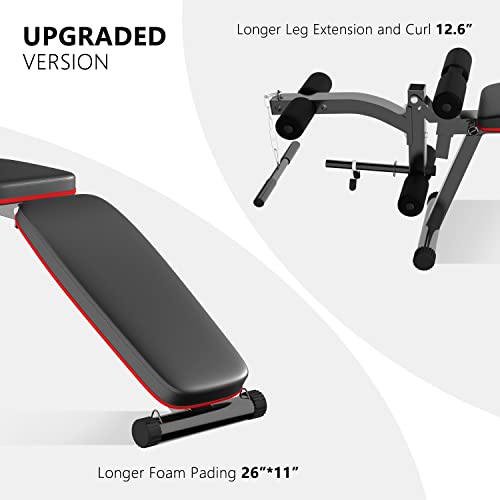 Wesfital Workout Bench Adjustable Weight bench Utility with Incline Decline and Flat Leg Extension and Curl for Multi-purpose Full Body Strength Training exercise, 400 Weight Capacity Home Gym Equipment