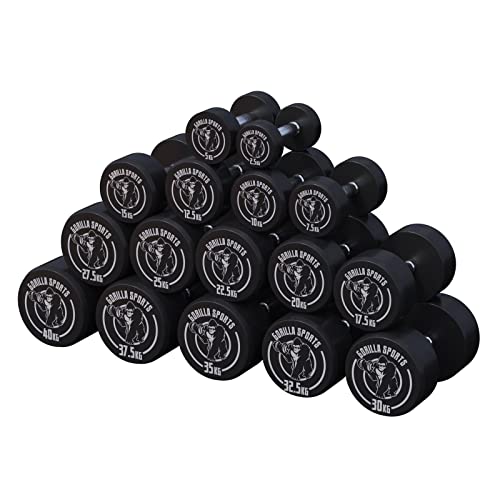 GORILLA SPORTS® Kurzhanteln - Einzeln / 2er Set, von 2,5 bis 40 kg Gewichte, Gummi, Gusseisen Kern, rutschfeste, gerändelte Griffe, Schwarz - Rundhanteln, Hantelset