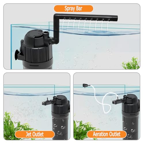 Image of Submersible Aquarium Filter for Fish Tank: Built-in 8W U - V with Timer Solve Green Water, 200GPH for 20-120 Gallon Tank with Ammonia Reducer, 6 in 1