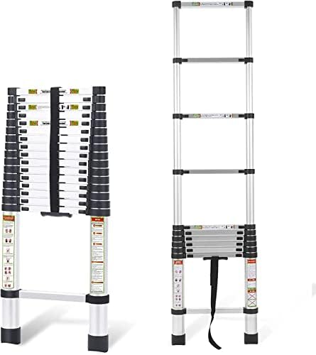 Telescopic Ladder, 16.5FT(5m) RIKADE Aluminum Telescoping Ladder with Non-Slip Feet, Portable Extension Ladder for Household and Outdoor Working, 330lb Capacity