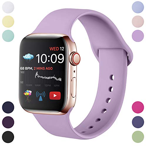 Hamile Correa Compatible con Apple Watch Series 5/4/3/2/1, Correa de Silicona Suave Impermeable de Repuesto para Apple Watch 38 mm 40 mm 42 mm 44 mm, Multicolor S/M, M/L, Morado, 38mm/40mm-S/M