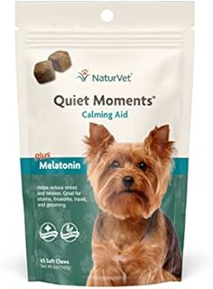 NaturVet Quiet Moments Calming Aid Dog Supplement – Helps Promote Relaxation, Reduce Stress, Storm Anxiety, Motion Sickness for Dogs – Tasty Pet Soft Chews with Melatonin – 65 Ct.