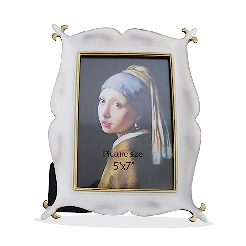 Image of Art Street European Resin Vintage Photo Frame For Home Decoration, Wedding Dress Display Picture Frame For Table Top Desk, Birthday, Wedding, Return Gift - Royal White (Size: 5x7 Inch)