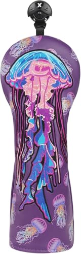 LZFAN Golf Club Head Covers Driver Fairway Wood Hybrid Golf Club Headcover Leather Protector Heavy Embroidered Colorful Jellyfish (Fairway)