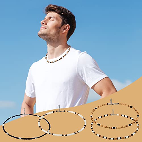 Bonuci 4 Pcs Puka Shell Necklace for Men Beaded Surfer Necklaces Beach Hawaiian Choker Women Jewelry, Christmas gifts3