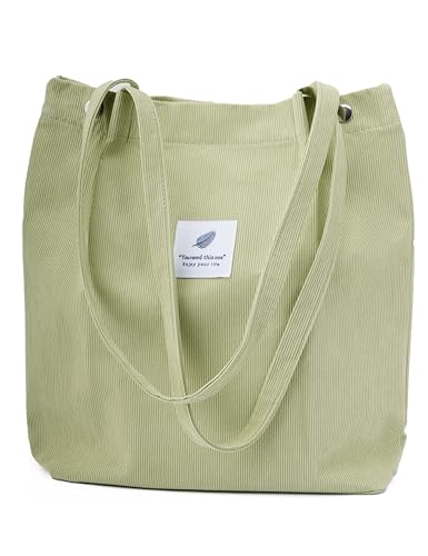 Image of TOPASION Cute Corduroy Tote Bag Canvas Shoulder Handbags for Women Travel Shopping