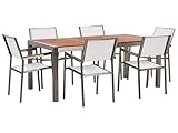 Dimensions de la table (Longeur x Largeur x Hauteur) : 180 x 90 x 74 cm ; Dimensions des chaises (Largeur x Profondeur x Hauteur) : 55 x 58 x 87 cm