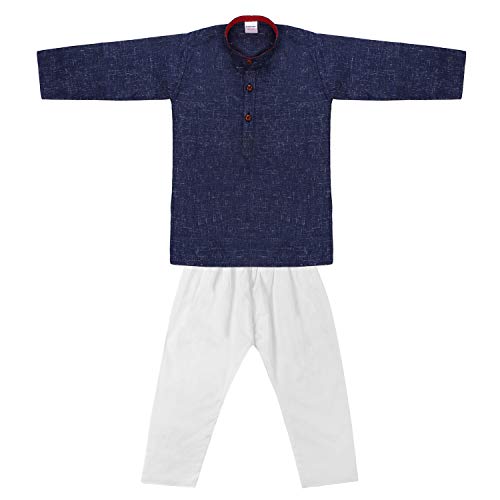 Image of superminis Baby Boys Cotton Solid Ethnic Wear Kurta Pyjama Set With Wooden Button