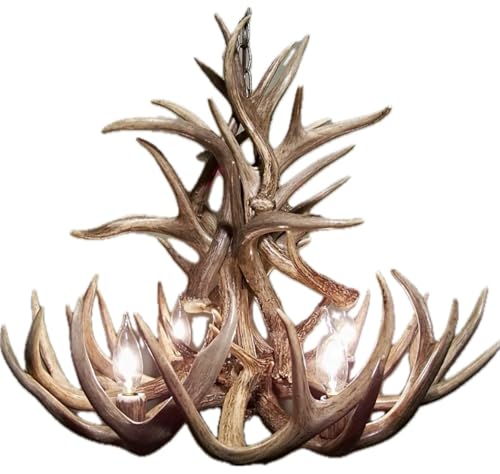 Real Whitetail Deer Antler Chandelier, 4 Lights, SHED Antler Art, ELK Covered SOCKETS Handmade 23