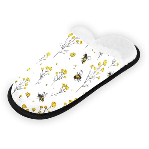Yellow Flowered Bee Slippers For Women Men Soft Memory Foam Non-Slip Animal Winter Indoor House Shoes Travel Slipper2