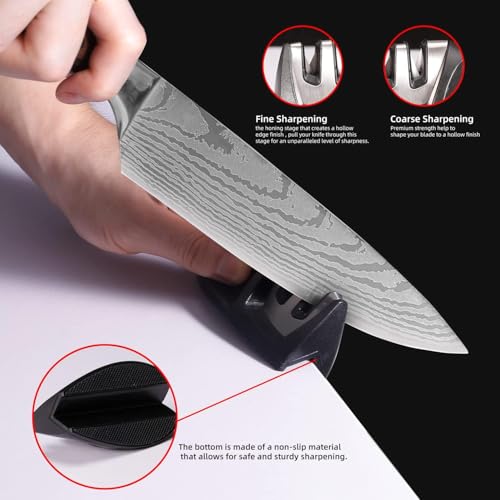 Image of Chef Knife With Knife Sharpener, Kitchen Knife 8 inch Professional, Ultra Sharp with Long Lasting Blade, High Carbon Stainless Steel Chopping, Carving Knife Brown Pakkawood Handle with Gift Box