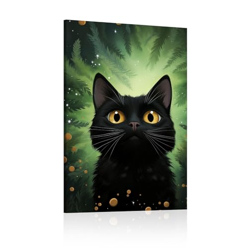 Affiche chat noir drôle décoration murale vintage en toile pour salon 70x90cm avec cadre