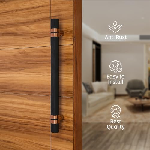 Image of LAPO 48 Inch Square Main Door Handle in Black Rose Gold Finish, Premium Stainless Steel Pull Push Design with Modern Appeal, 3 Years Warranty (Pack of 1)