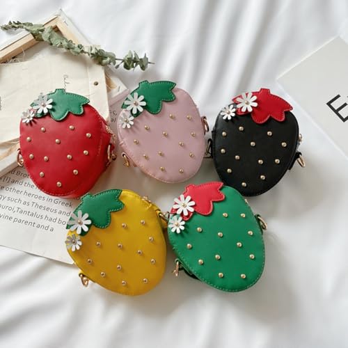 LOHGOU Mini Crossbody Shoulder Bag for Little Girls, Strawberry Shape Purse with Rivets Girls Kids Cute Coin Purse Wallet Handbag (Red)