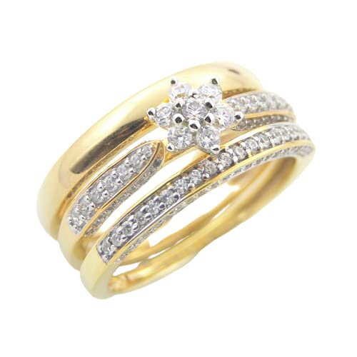 14k Yellow Gold Fn Trio Ring Set His N Her Simulated Diamond Engagement Bridal Wedding set