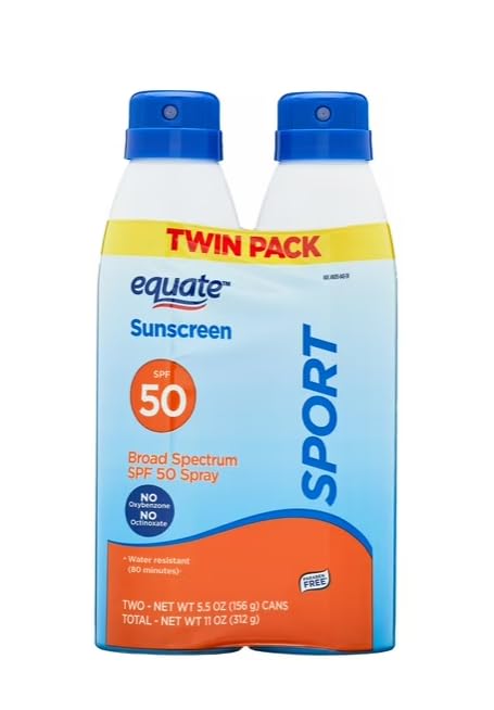 Equate Sport Broad Spectrum Sunscreen Spray SPF 50 Water Resistant Twin Pack 5 5 oz Each