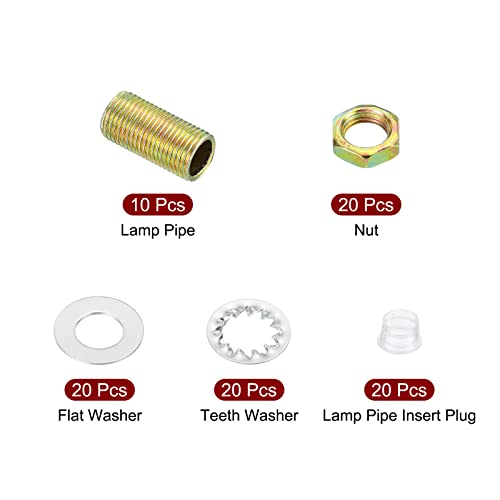PATIKIL 1/8IP Thread 0.79" Lamp Pipe Kit with Lock Nuts Washers, Fasteners Assortment Hardware for Chandelier Ceiling Light DIY, Zinc Plating