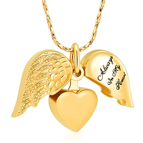 Imrsanl Cremation Jewelry for Ashes Heart Urn Necklace Pendants Ashes for Women Men Family Keepsake Memorial Angel Wing with Charm Heart for Loved Ones