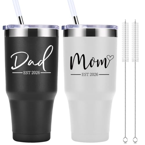 momocici Dad Mom Est 2026 30 OZ Tumbler.Anniversary New Parents Pregnancy Parents to be Gift.Father's Mother's Day Couples Gifts.Mom to Be Dad to Be Gifts.(Black&White)