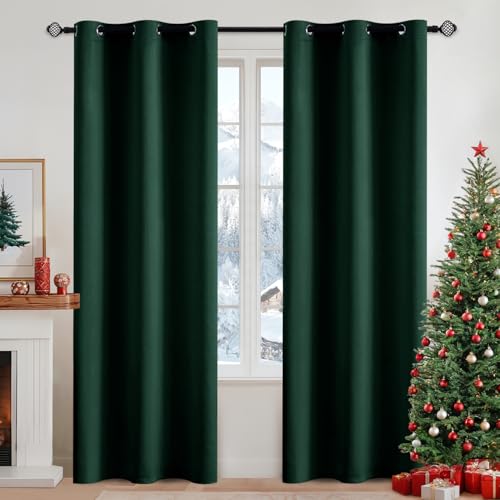 MIULEE Christmas Blackout Curtains,Room Darkening Thermal Insulated Drapes Solid Window Treatment Set Grommet Top Light Blocking Curtain for Living Room/Bedroom 2 Panels 42x84 inch, Hunter Dark Green