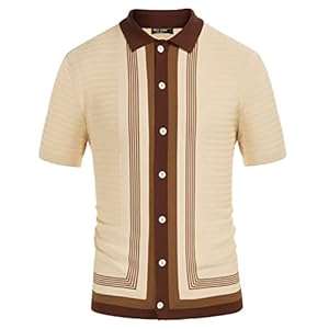 PJ PAUL JONES Men’s Vintage Stripe Knit Polo Shirts Short Sleeve Stylish Button Down Cardigan Sweater