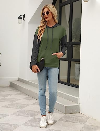 Orandesigne Women's Color Block Hoodies Tops Casual Long Sleeve Lightweight Pullover Sweatshirts With Pocket #TOP3