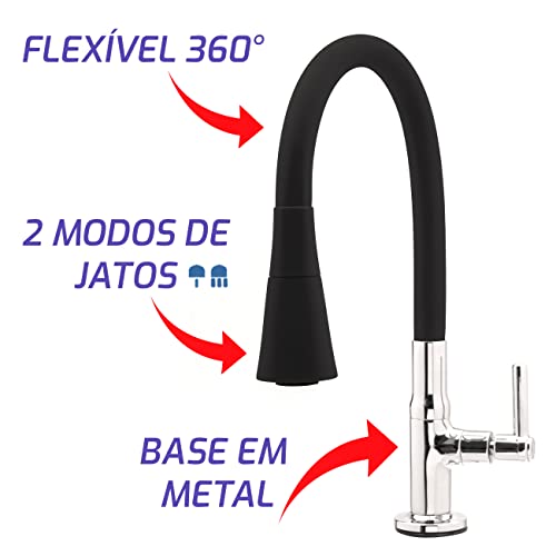 Torneira Para Cozinha Bancada Flexível tubo Preto Conic 2 Jatos 3069 C29