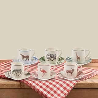 Turkish Coffee Cups Karaca Jungle 6 Pieces Coffee Cup, 80 ml, Mocha Cups, Espresso Cups Mocha Cups/Espresso Cups Set Made of Porcelain, Coffee Cups with Saucer, Stylische Coffee Pot