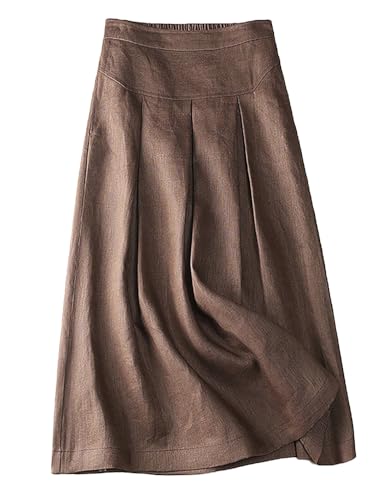 Linen Skirts for Women 2024 Summer Casual Elastic High Waisted Midi Skirt A Line Pleated Skirt