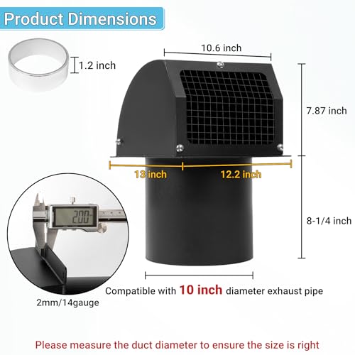 Neoaider 10 Inch Hooded Wall Vent Cover with Screen and Damper, Black by Neoaider - Image 2