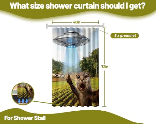 Image of Small Stall Narrow Shower Curtain 48 x 72 Inch Funny Otter Stand Up Carzy Animal Shower Curtains for Rv Camper Bathroom Decor Sets, Waterproof Cloth Fabric with Hooks