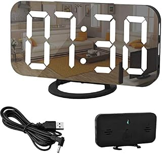 LED Digital Alarm Clock Mirror Alarm Clock, Large 6.5" LED Display with Light Sensing Dimming Mode, Adjustable Brightness, 2 USB Charging Ports Button Snooze Function for Bedroom Living Room Black