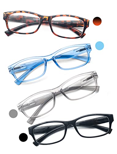 HEEYYOK Mens Reading Glasses Rectangular Frame +1.25 Readers Glasses For Men Spring Hinge Black Grey Blue Tortoise