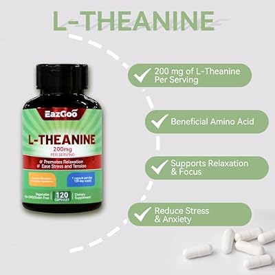 L-Theanine 200mg, Amino Acid Supplement to Support Relaxation, Stress, L Theanine Capsules - Non-GMO, Gluten Free, 120 Veg Capsules
