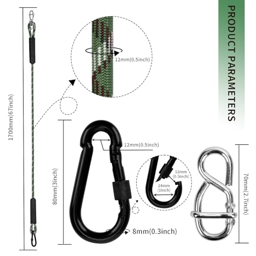 Heavy Duty Tree Swing Ropes Hammock, Adjustable Extendable Hanging Straps, Carabiners for All Swings Hammock Playground Set Accessories 5.6ft(67\") of 2, Green