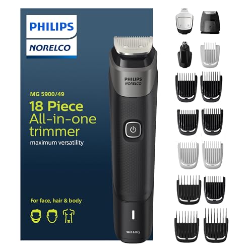 Multigroomer All in One Trimmer Series 5000-18 Piece Mens Grooming Kit for Beard Face, Hair, Body Hair Trimmer for Men - Waterproof - NO Blade Oil Needed