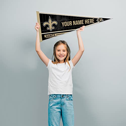 Image of Rico Industries NFL Football New Orleans Saints Personalized - Custom 12 inch x 30 inch Soft Felt Pennant - EZ to Hang