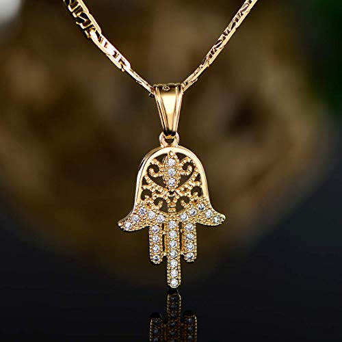 Barzel Hamsa Necklace For Women, Men, Boys, And Girls 18K Gold Plated Flat Mariner/Marina 060 3Mm Chain Necklace With Cubic Zirconia Hamsa Hand Pendant (Hamsa, 20) #TOP5