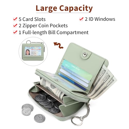 Image of GAEKEAO Wallet Women RFID Blocking Leather Credit Card Holder Compact Small Womens Wallet with ID Window Zipper Coin Pocket