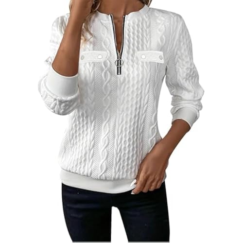 Women's Half Zip Quilted Sweatshirts Crew Neck Long Sleeve Pullover Tops Textured Solid Casual Fashion Spring Tops